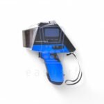 Elvatech Prospector 3 handheld XRF analyzer in blue and black housing, side view on a white background.